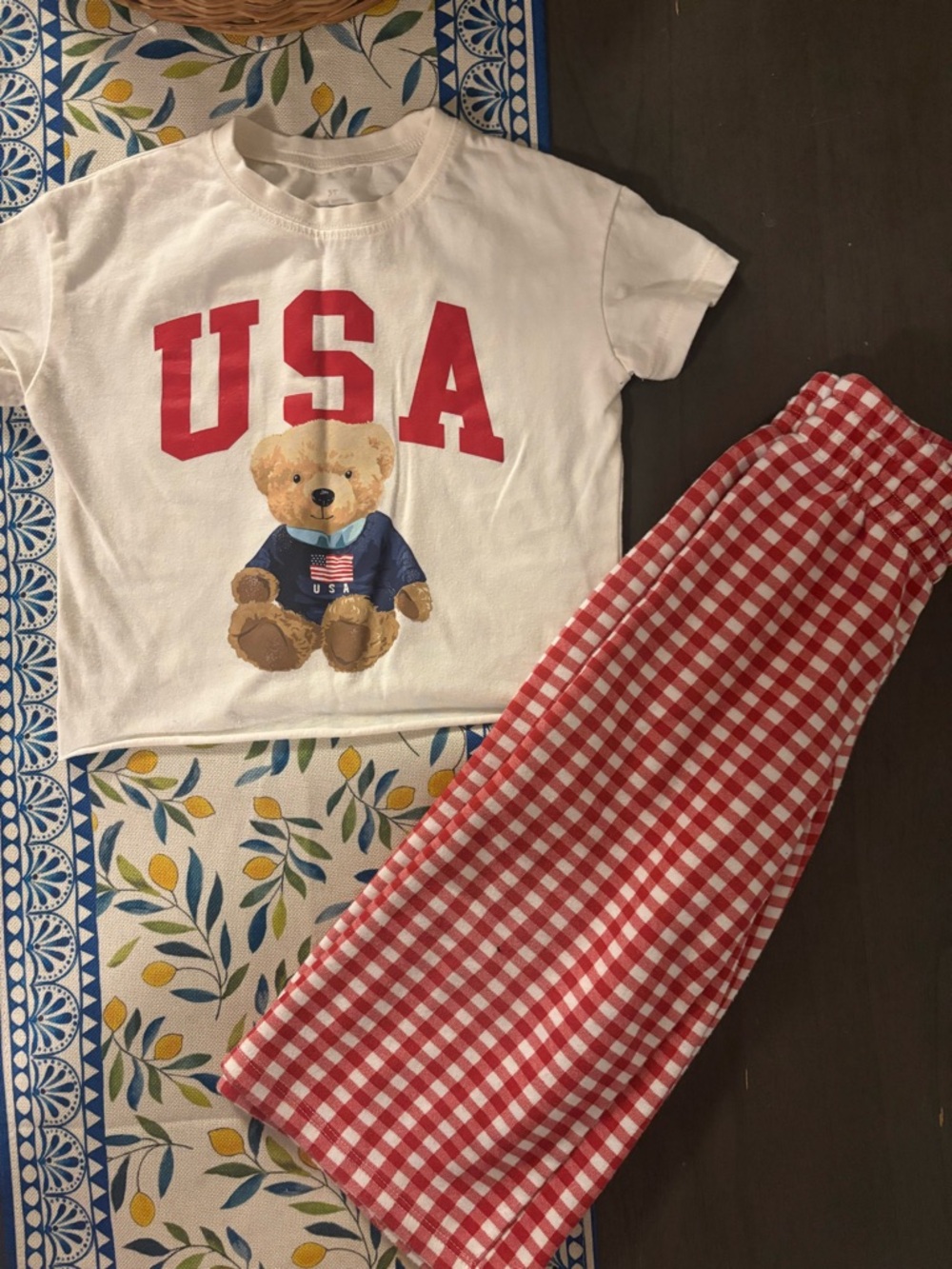 Kids Teddy USA  Set - White & Red